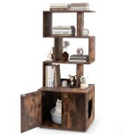Meuble pour bac  litire pour chat 142 cm costway 3 etagres ouvertes entre latrale portes meuble ...