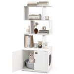 Meuble pour bac  litire pour chat 142cm costway 3 etagres ouvertes entre latrale portes etagre ...