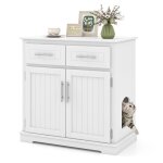 Meuble pour bac � liti�re pour chat costway armoire lat�rale pour chat avec 2 tiroirs portes double dispositif ...