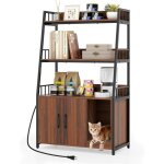Meuble bac � liti�re pour chat avec �tag�res costway meuble de toilettes cach� pour chat station de charge ...