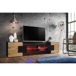 Meuble banc tv merano version 2 komodee - avec eclairage led rgb - noir et bois naturel - 230 x 53 x ...