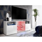 Meuble banc tv urbino komodee - led rgb - blanc brillant et blanc - facades en brillant - 140 x 53 x ...