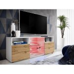 Meuble banc tv urbino komodee - led rgb - bois naturel mat et blanc - facades en mat - 140 x 53 x 35 ...