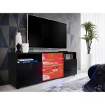 Meuble banc tv urbino komodee - led rgb - noir brillant et noir - facades en brillant - 140 x 53 x 35 ...