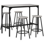Meuble bar 5 pi�ces industriel - table + 4 tabourets m�tal gris - ensemble salle � manger&cuisine design ...