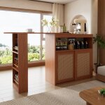 Meuble de bar - aapaas - barre rotative rétractable - 2 porte en rotin et 4 niches - style rétro - brun ... Meuble de bar - aapaas - barre rotative rétractable - 2 porte en rotin et 4 niches - style rétro - brun ...