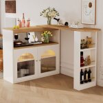 Meuble de bar - barre rotatif rétractable - 2 portes et 4 niches - style moderne - avec led - blanc Meuble de bar - barre rotatif rétractable - 2 portes et 4 niches - style moderne - avec led - blanc
