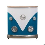 Meuble bar bleu avec plateau en bois de manguier combi