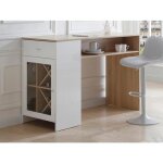 Meuble de bar avec rangements - blanc et naturel - niraya Meuble de bar avec rangements - blanc et naturel - niraya