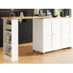 Meuble bar rotatif - mdf - 3 tiroirs et 2 portes - mange - debout - blanc