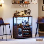 Meuble de bar � vin - promiracal - buffet vin industriel - led - 12 bouteilles - porte - verres 9
