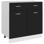 Meuble bas armoire buffet de cuisine bonnie armoire de plancher � tiroir noir 80x46x815 cm bois ing�nierie ...