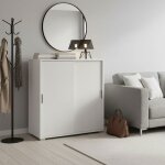 Meuble bas blanc 2 portes coulissantes armoire gain de place avec 2 �tag�res r�glables livr� mont� pour ...