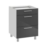 Meuble bas de cuisine avec 3 tiroirs salma - gris graphite / blanc - l 60 x h 81 cm
