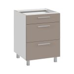 Meuble bas de cuisine avec 3 tiroirs salma - taupe / blanc - l 60 x h 81 cm