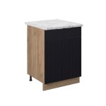 Meuble bas de cuisine fame - line 60cm pt marbre noir ray� ch�ne de force dor� vicco
