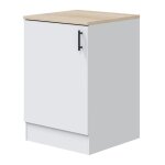 Meuble bas de cuisine avec plan de travail 1 porte coloris blanc brillant / chêne canadien Meuble bas de cuisine avec plan de travail 1 porte coloris blanc brillant / chêne canadien