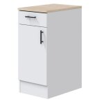 Meuble bas de cuisine avec plan de travail 1 porte + 1 tiroir coloris blanc brillant / chne canadien ...