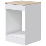 Meuble bas de cuisine avec plan de travail pour four coloris blanc brillant / chne canadien