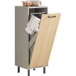 Meuble bas salle de bain bzr132 - ng sobuy sur pieds - 1 panier  linge - couleur bois et gris - 315 ...