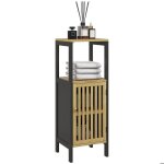 Meuble bas de salle de bain homcom en bambou avec placard 1 porte niche ouverte 32 x 30 x 905 cm noir ...