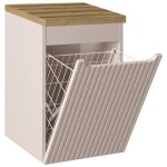 Meuble bas de salle de bain nova cachemire avec panier  linge et plan chne 40 cm