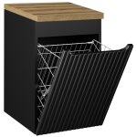 Meuble bas de salle de bain nova noir avec panier  linge et plan chne 40 cm