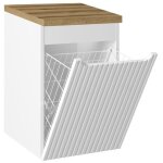 Meuble bas de salle de bain nova blanc avec panier  linge et plan chne 40 cm
