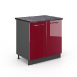 Meuble bas sous - �vier fame - line 80cm avec �tag�re pt anthracite rouge bordeaux haute brillance anthracite ...