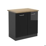 Meuble bas sous - vier r - line 80cm pt chne noir haute brillance anthracite vicco