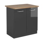 Meuble bas sous - �vier r - line 80cm pt ch�ne anthracite haute brillance anthracite vicco