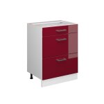 Meuble bas universel r - line 60 cm avec tiroirs sans plan de travail rouge bordeaux haute brillance ...