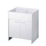 Meuble buanderie double porte pvc avec vasque bac  laver polypropylne 80x50 blanc