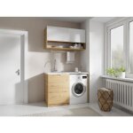 Meubles de buanderie pour machine  laver avec plan de travail - l122 cm - blanc et naturel clair - nataji ...