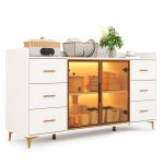 Meuble buffet bahut bas salon salle a manger rangement - style contemporain blanc�clairage led2 portes ...