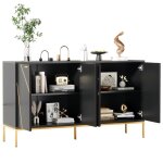 Meuble buffet bahut bas salon salle a manger rangement - style modern avec 4 portes noir + or l150 x ...