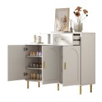 Meuble buffet bahut bas salon salle a manger rangement - style modern blanc avec 1 tiroir et 3 portes ...