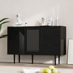 Meuble buffet bahut bas salon salle a manger rangement - style modern bois noir avec 3 tiroirs et 2 portes ... Meuble buffet bahut bas salon salle a manger rangement - style modern bois noir avec 3 tiroirs et 2 portes ...