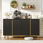 Meuble buffet bahut bas salon salle a manger rangement - style moderne avec 4 portes noir l150 x p415 ...