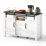 Meuble buffet de cuisine blanc avec rangement 2 portes et 3 tiroirs salle a manger - style contemporain ...