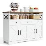 Meuble buffet de cuisine blanc avec rangement 4 portes et 2 tiroirs salle a manger - style contemporain ...