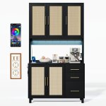 Meuble buffet haut de cuisine noir - 100 x 40 x 183 cm - clairage led - bois - meuble cuisine avec plans ...
