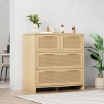 Meuble buffet rotin naturel 80x80cm ? 4 tiroirs poignes bois ? polyvalent salon couloir chambre ? profondeur ...