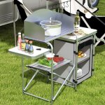 Meuble de camping cuisine pliante 3 plans de travail uv / coupe - vent placard & support �clairage aluminium ...