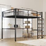Lit mezzanine adulte 140x200 cm lit enfant en m�tal avec bureau �tag�res de rangement �chelle et sommiers ...