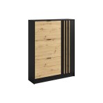 Meuble � chaussures avec 1 porte et 3 compartiments abattants - naturel et noir - janakia