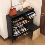 Meuble a chaussures 100x25x100 cm avec tabouret armoire � chaussures avec trois volets meuble entree ...