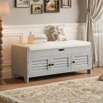 Meuble à chaussures - 110×40×50cm - okwish - avec siège - 3 portes - espace de rangement caché en haut ... Meuble à chaussures - 110×40×50cm - okwish - avec siège - 3 portes - espace de rangement caché en haut ...