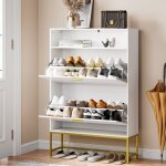 Meuble chaussures 2 abattants double niveau 2 tiroirs meuble d entre couloir multi - rangement armoire ...