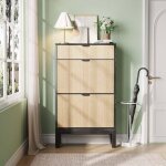 Meuble  chaussures - 2 portes 1 tiroirs - contemporain - 102 x 24 x 61 cm - chne et noir